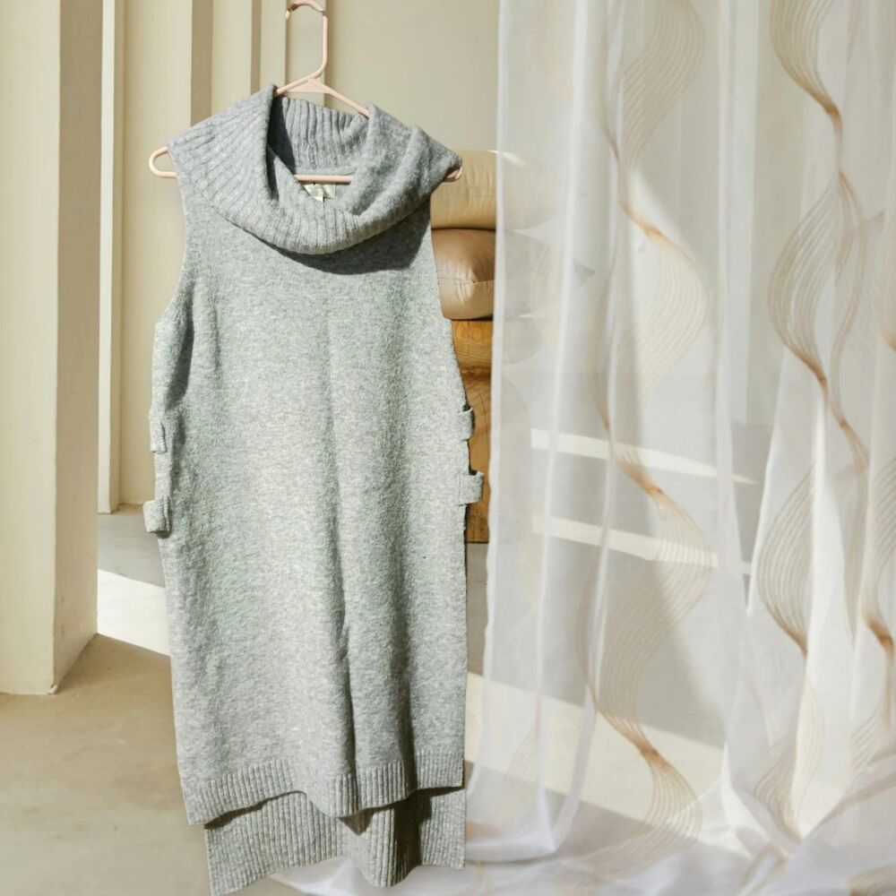 Ruby Moon Women's Gray Sleeveless Cowl Neck Knit Sweater Dress Tunic Size M